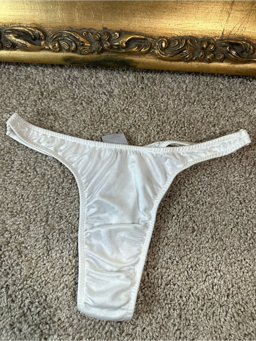 New Vintage Coquette White Satin String Thong Size Small Y2K 90's 00's